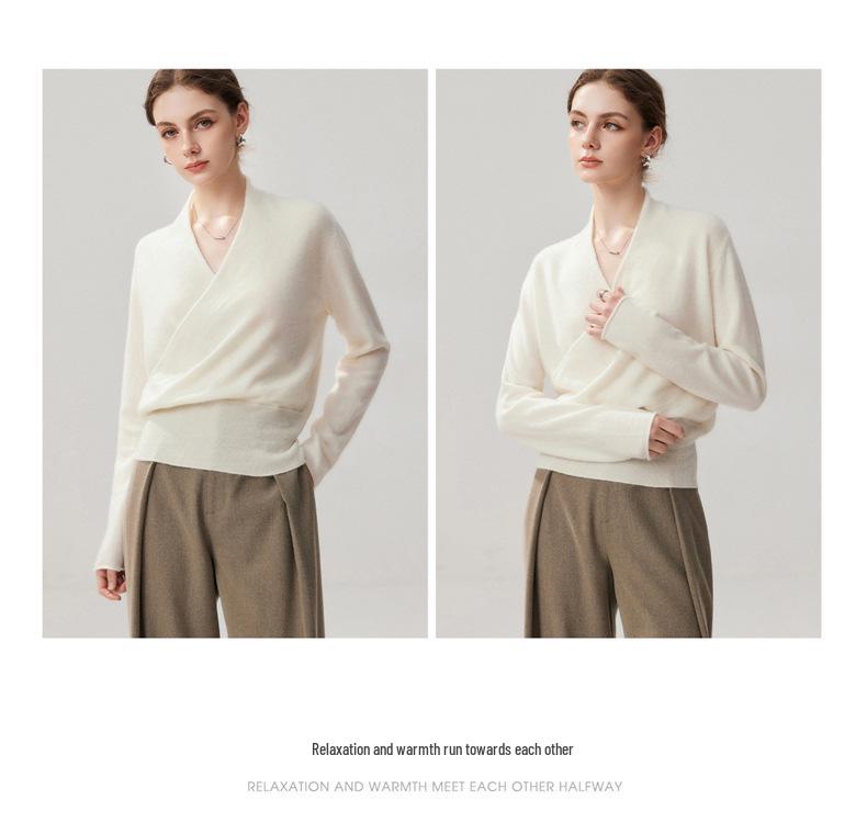 Heathered Cashmere V-Neck Women's Slimming Wrap Sweater