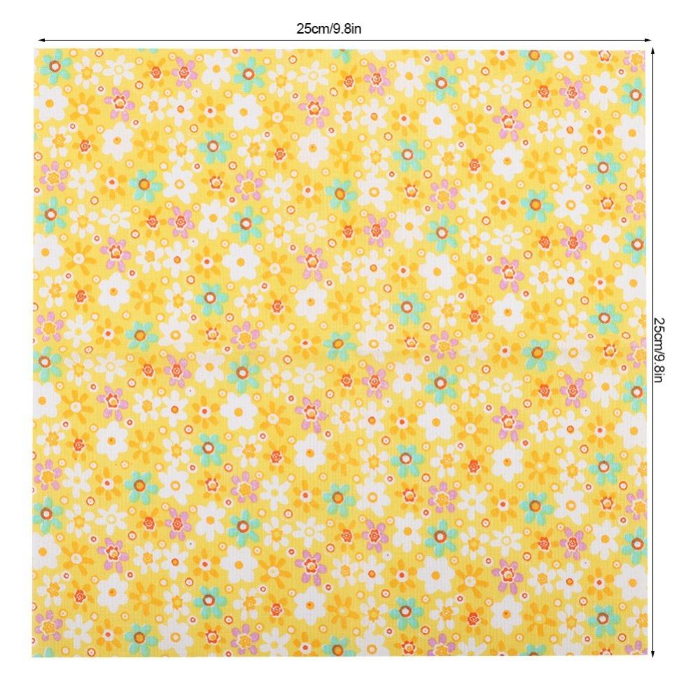 7Pcs Floral Cotton Cotton Fabric Squares Yellow 25*25cm Sewing Fabric Pack Quilt Fabric Bundle For Sewing