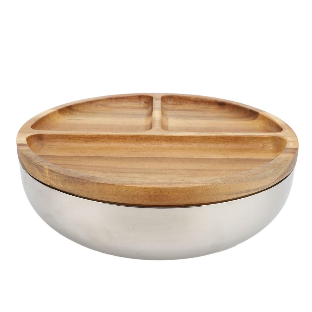 304 Stainless Steel Mixing Bowl Serving Bowl With Wood Lid Food Storage Salad Bowl For Kitchen Cooki