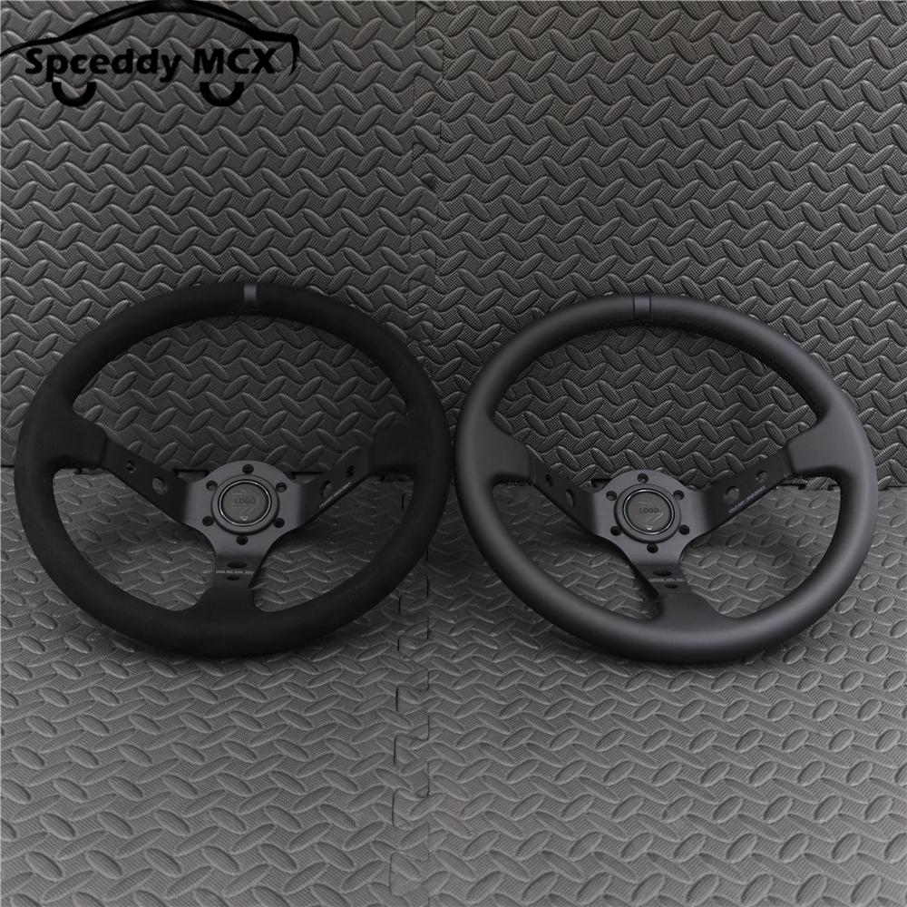 14inch 350mm Car Steering Wheel Suede Leather/Genuine Leather Deep Concave Drift JDM Racing Black Edition 2407MOBE125
