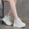 Genuine Leather Shoes Women Fashion Sneakers Flat Platform Height Increasing Shoes 7cm Brand Ladies Casual Shoes Black Beige