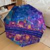 1 Stück Stadtlandschaft Nachtmuster Kleiner Reise Automatischer Faltregenschirm, Kompakter Winddichter Regenschirm, Automatisches Öffnen/Schließen, Geschenk-091515