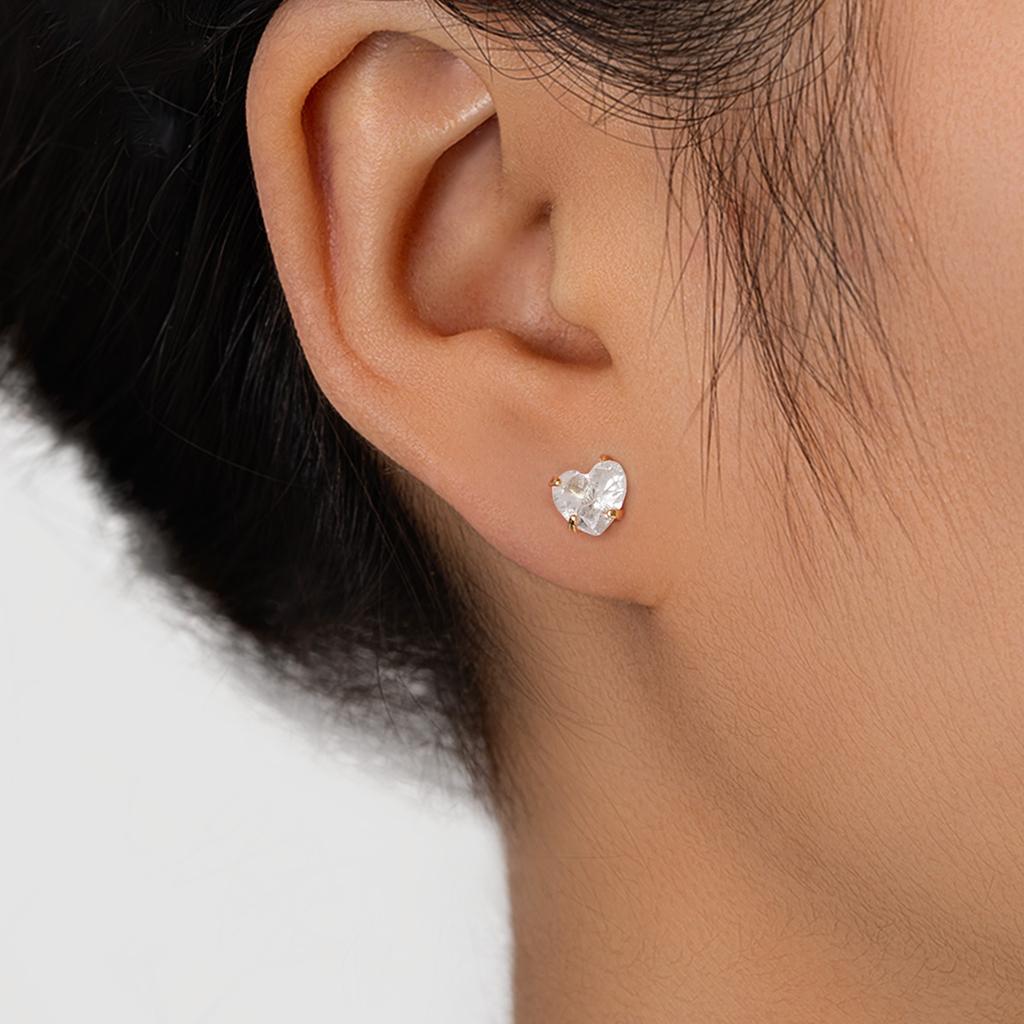 1 Pair of Zircon Heart-shaped Copper Earrings Elegant and Versatile Women's Earrings