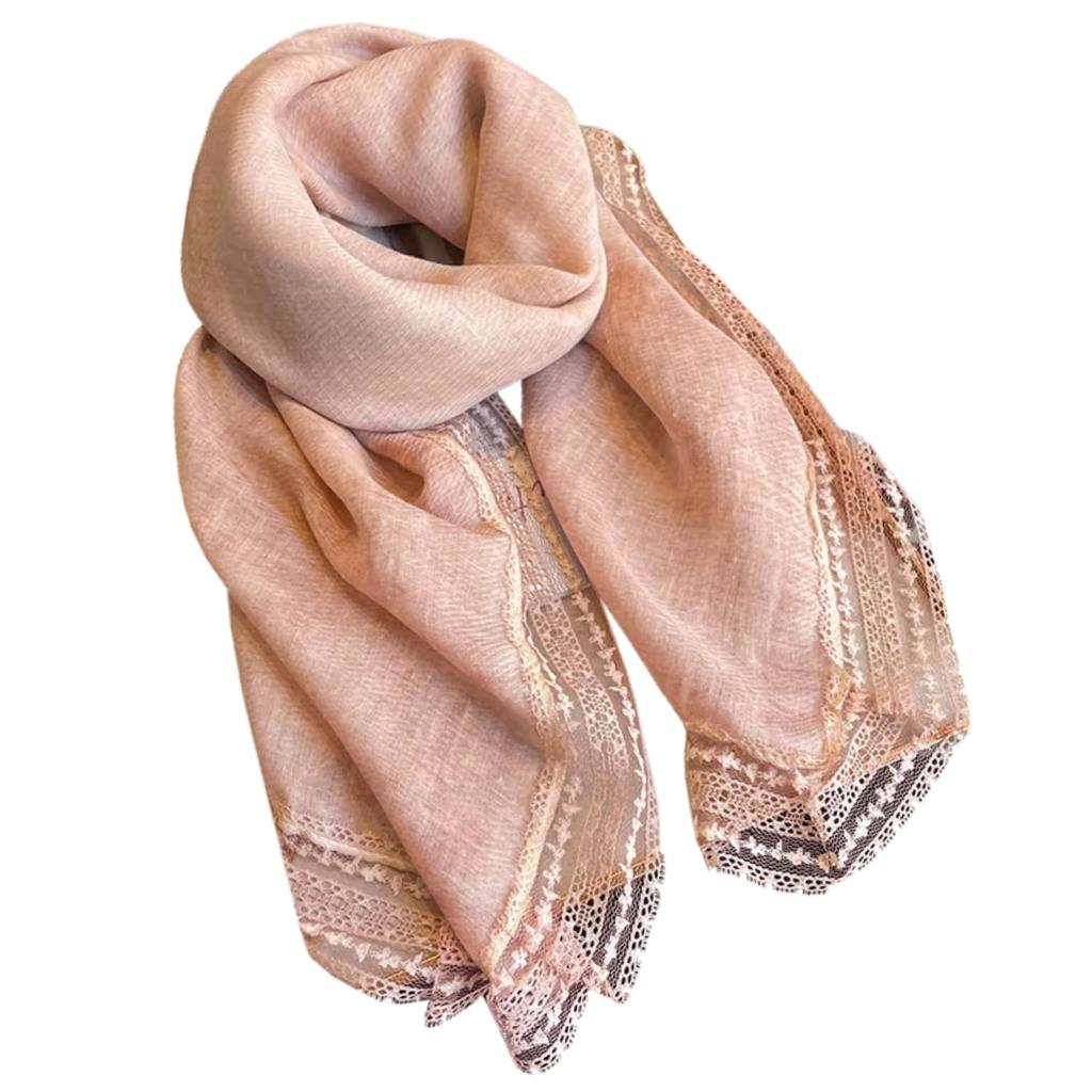 Powder Pink Shawl with Lace - 100X100 , Premium Cotton