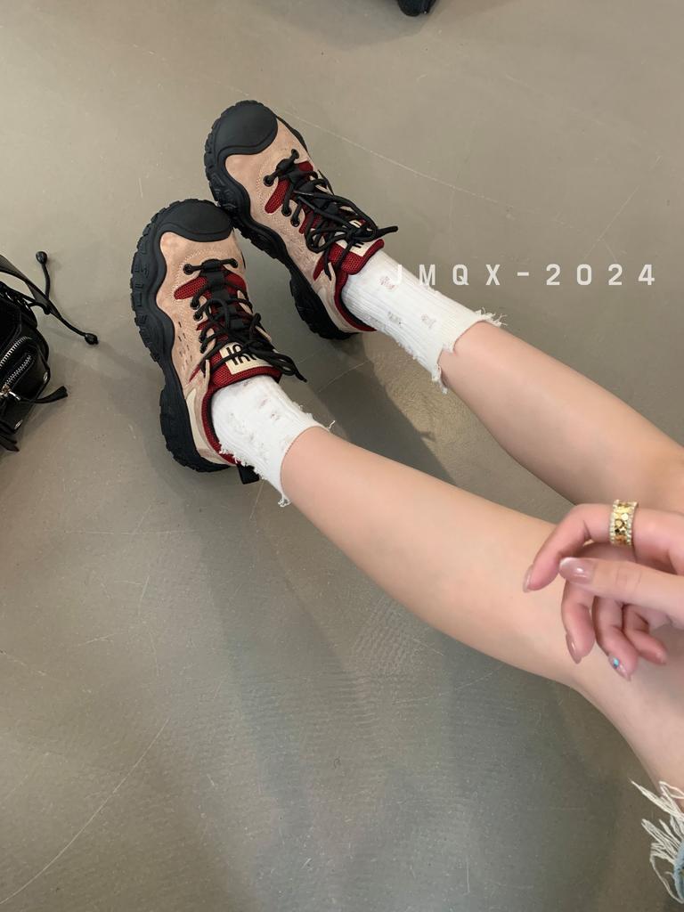 European 2025 New Women's Shoes Round Head Color Matching Heightening Dad Shoes Casual Sports Women's Single Shoes Outdoor Mountaineering Shoes Tide