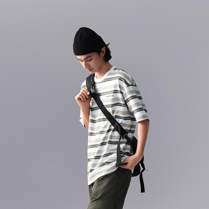 Li Ning CF Water Flow Full Print Striped Round Neck Pullover Comfortable Cool Loose Short Sleeve T-Shirt Men T-Shirts Dark-Green ATSU631-1