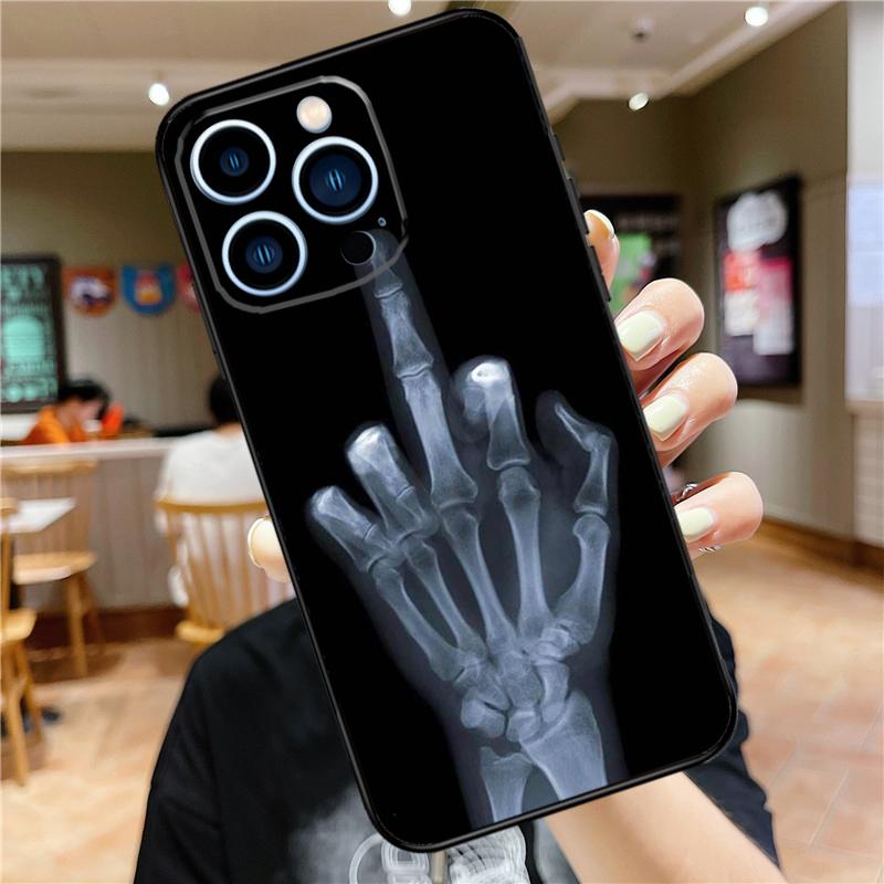 Skeleton Middle Finger Case For iPhone 16 15 11 12 13 14 Pro Max XS XR X 7 8 Plus 12 13 Mini Soft Cover