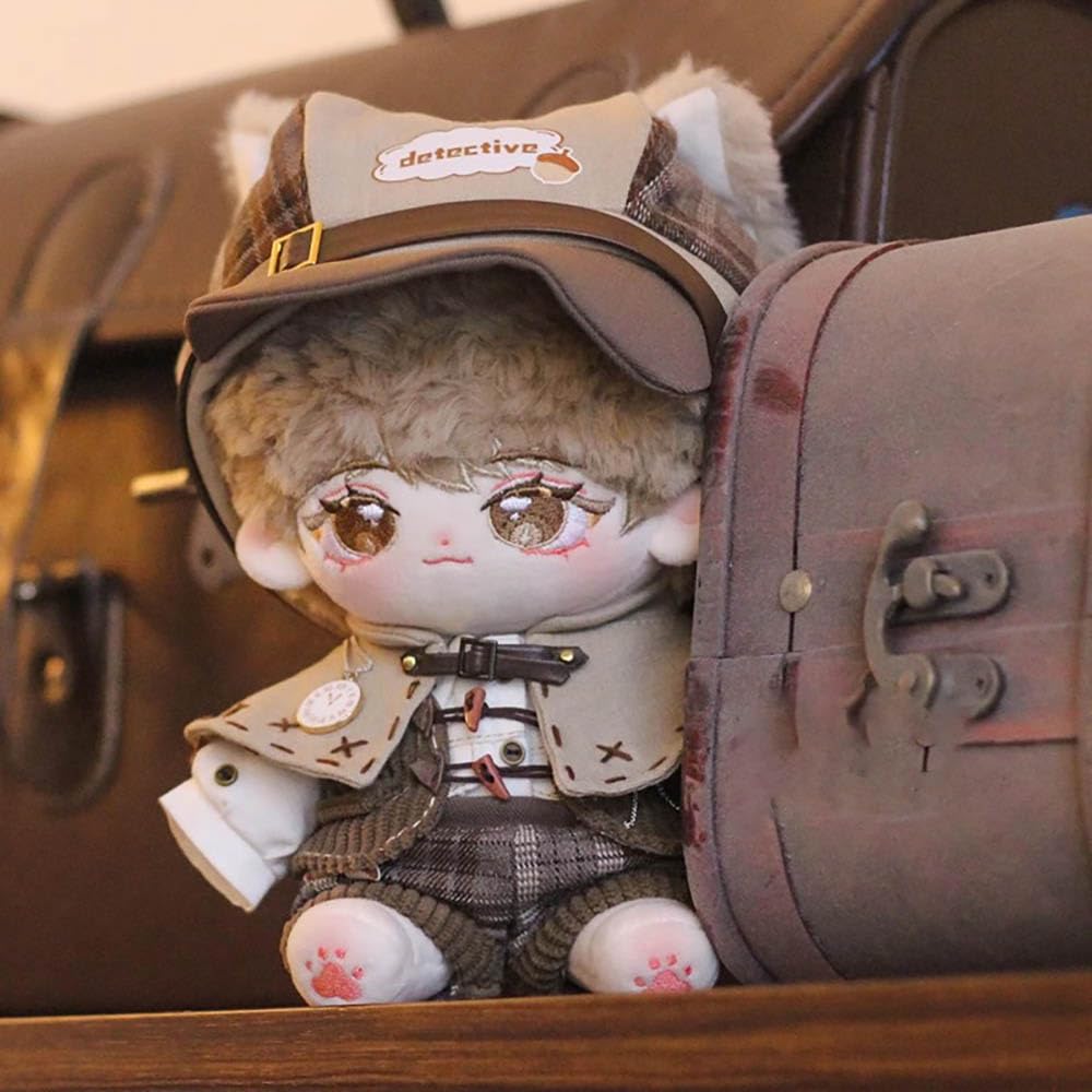 Niannyyhouse 10cm, 15cm, 20cm Plush Clothes, Hat, Shirt, Suspenders, Shawl, Vest, Leather Shoes, Vintage Detective Suit, Cotton Doll, Dress-Up