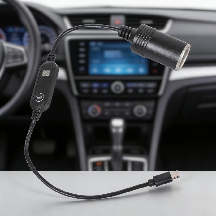 Portable USB C To 12V Car Socket Converter with Adjustable 5V 9V 12V Output Plastic Texture for Electronic Devices