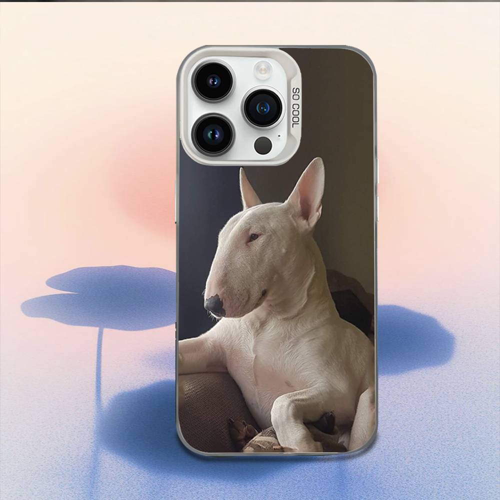 Funny Bull Terrier Dog Phone Case For iPhone 16,15,14,13,12,11,Mini,Pro,E,MAX White Candy Matte Shockproof Cover