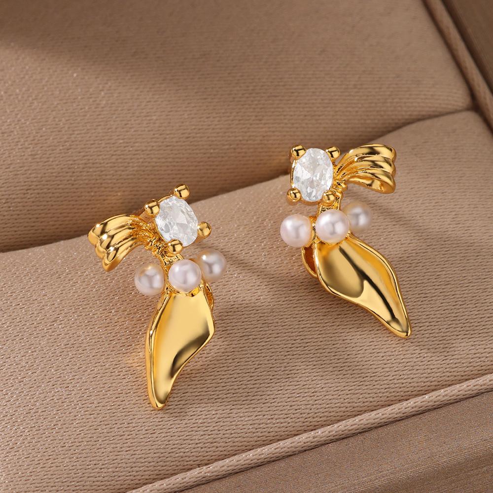 Stainless Steel Geometric Claw Earrings For Women Gold Color Starfish Heart Stud Earring Fashion Wedding Waterproof Jewelry Gift
