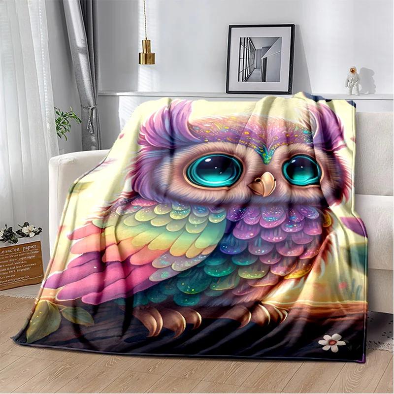 HD Colourful Cute Owl Cartoon Blanket,Soft Throw Blanket for Home Bedroom Bed Sofa Picnic Travel Office Rest Cover Blanket Kids