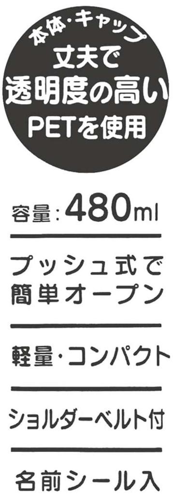 Skater Water Bottle, 480ml, Disney Princess 23, One-Push Plastic, for Girls, PDDR5