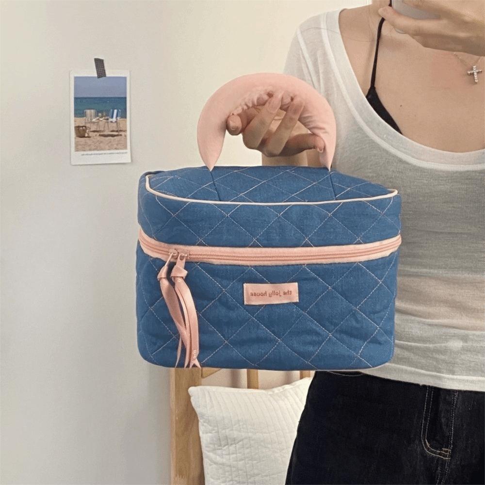 High Value Denim Pink Storage Bag Large Capacity Pencil Case Lady Handbags Toiletry Bag Makeup Storage