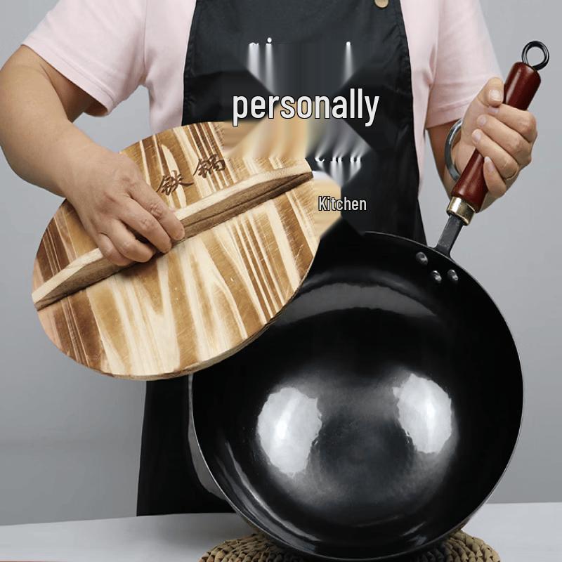 Traditional Wrought Iron Round Bottom Wok with Lid