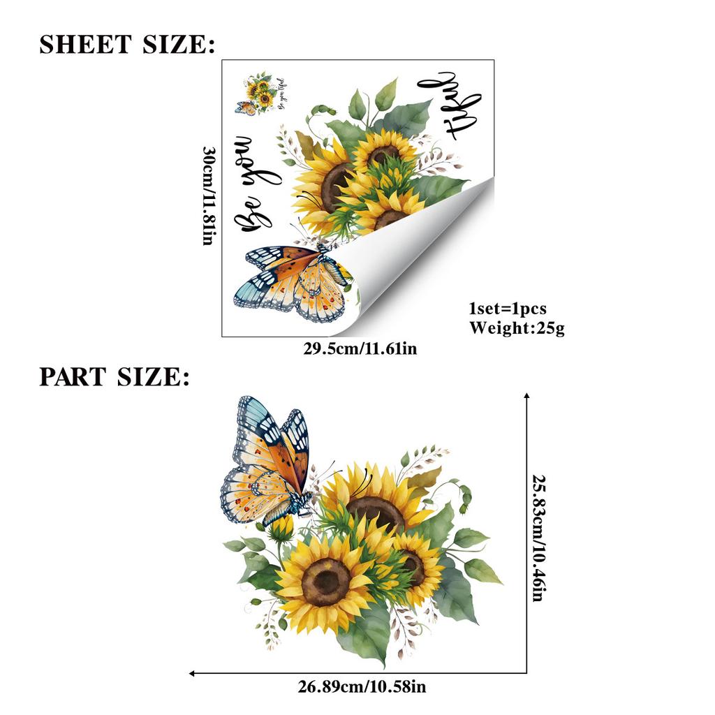 Butterfly and Sunflower Window Sticker Colorful Window Cling Decoration for Home Bedroom Living Room Glass Decor