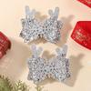 2pcs Glitter Christmas Kids Bows Hairpin for Girls Antlers Printed Fabric Ponytail Clips Christmas Holiday Prom Hair Accessories