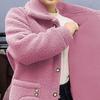 Women Autumn Winter Solid Color Jacket Coat Lapel Long Sleeve Thickened Imitation Lamb Wool Cardigan Single Breasted Outwear Streetwear