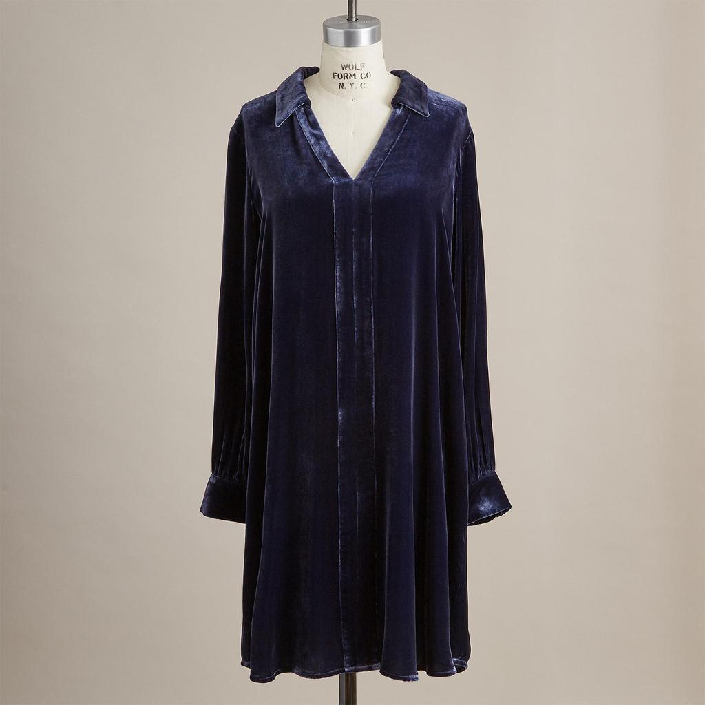 Women's Fashion Colour Casual Long Sleeve V-Neck Patchwork Gold Velvet Dress