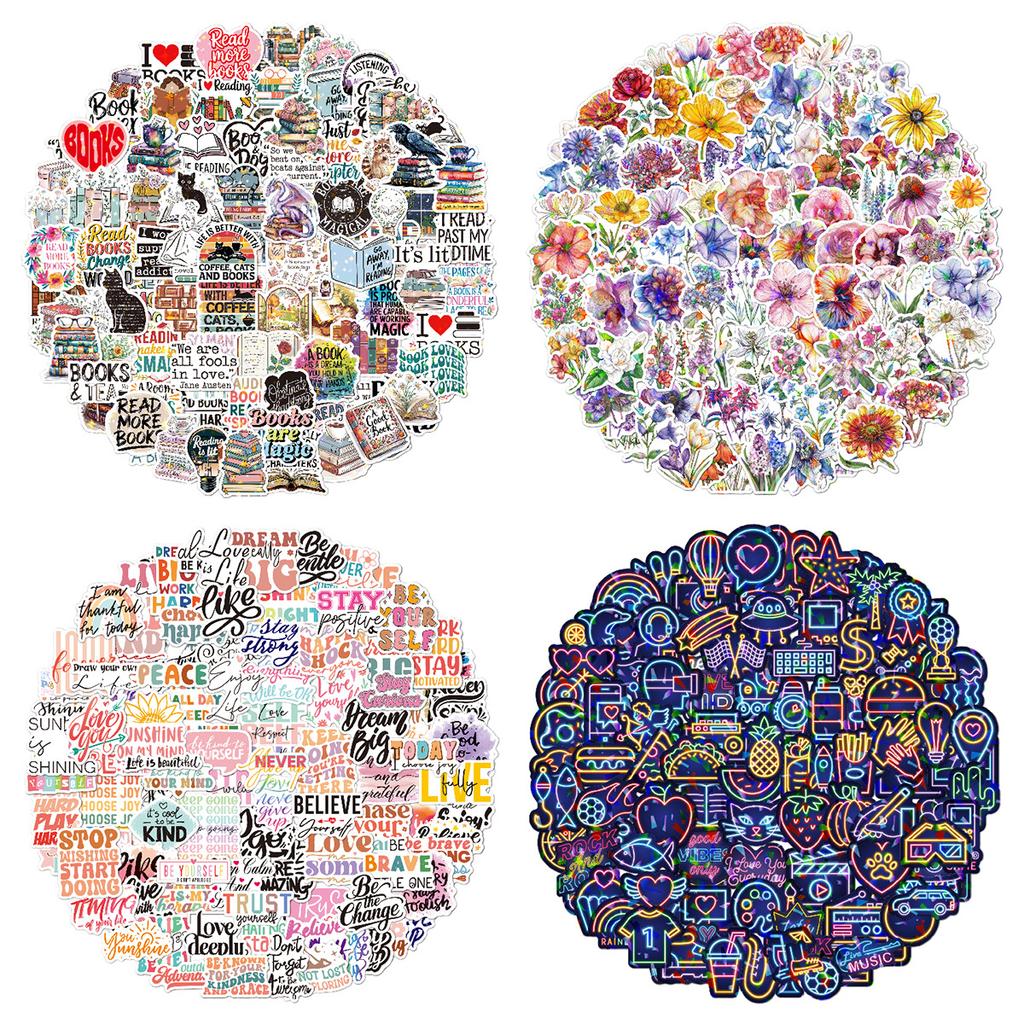 Laser Stickers 100 Holographic Shiny Vinyl Flower Reading Neon Inspirational Kindle Decorative Stickers