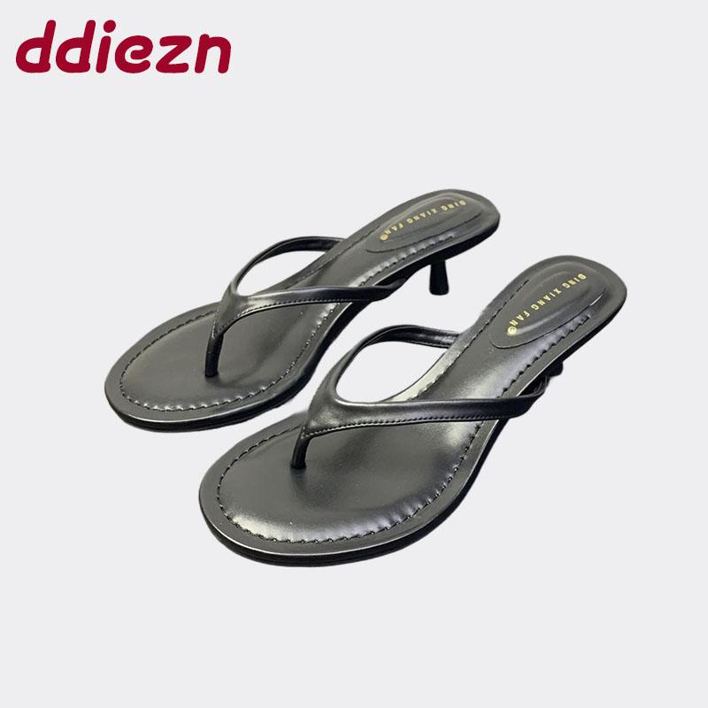 Fashion Spring Summer Thin Heels Female Flip flops Sandals Shoes For Women Fashion Round Toe Ladies Heeled Sandals Slides Shoes Pumps