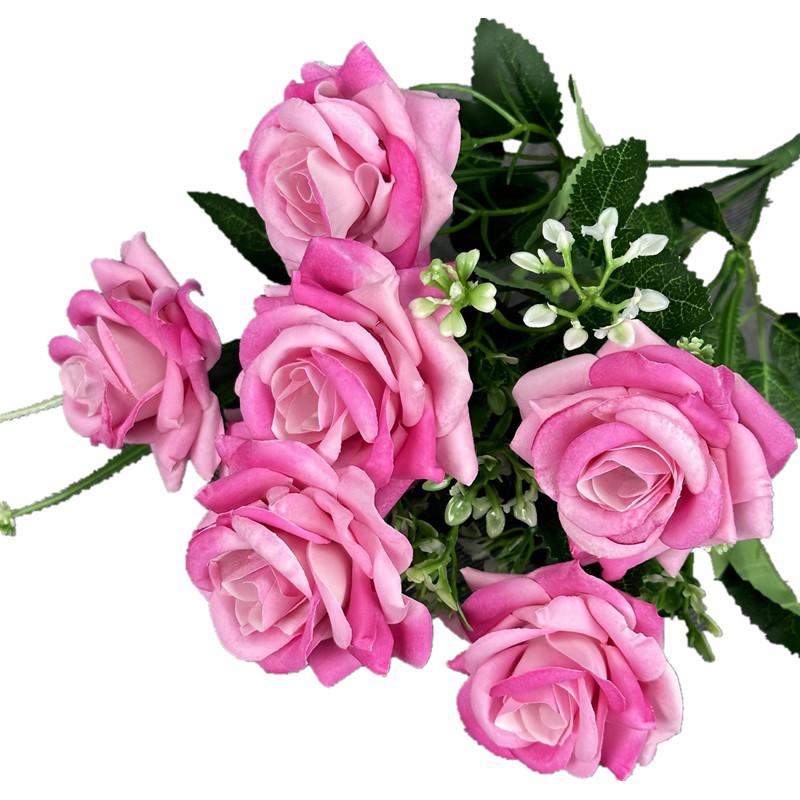 2 Bouquets Artificial Rose Flower Bunch Faux 7 Heads Velvet Rose Bouquet Flower