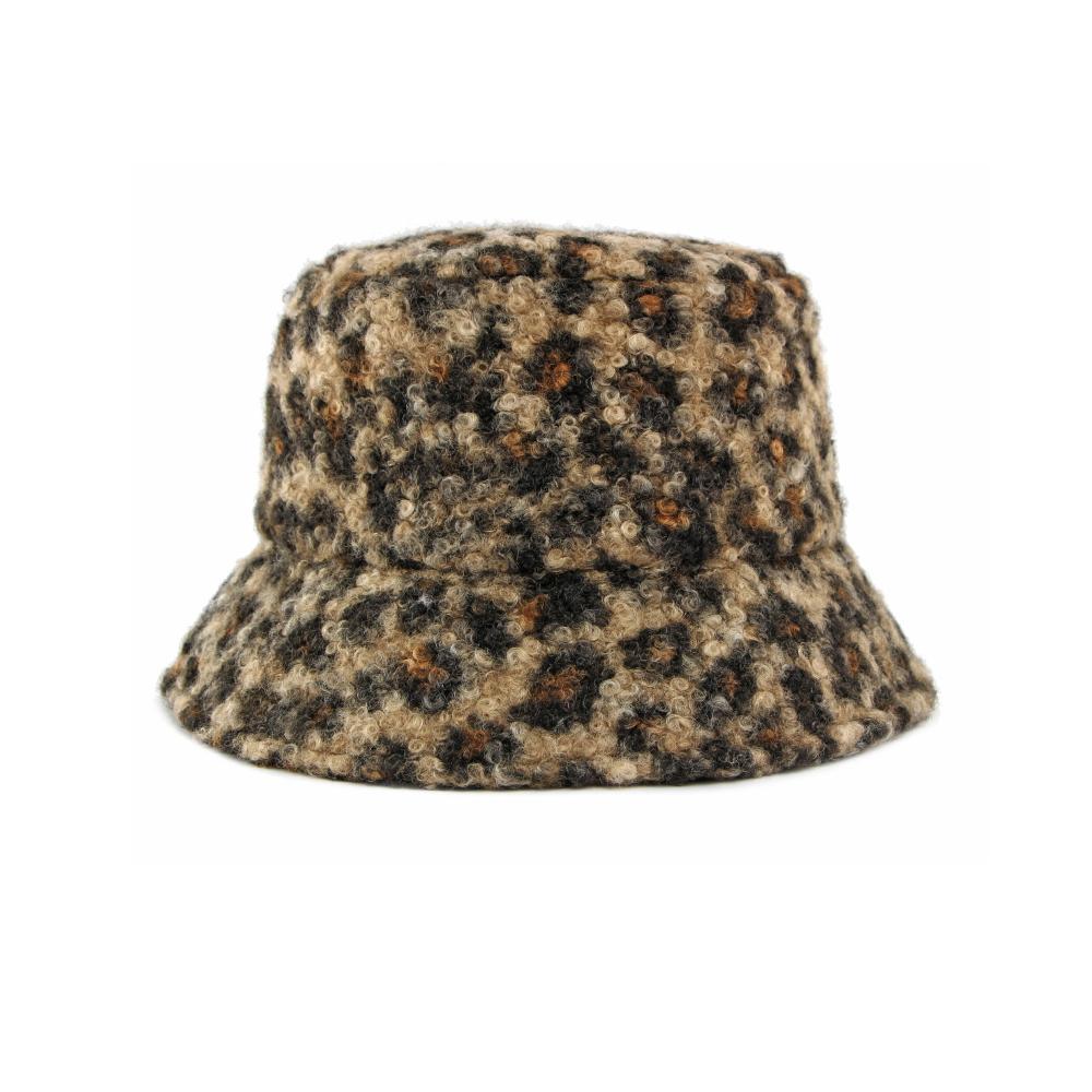 Autumn Winter Women's Leopard Fisherman Hat Lamb Plush Warm Basin Hat Sun Protection Cap