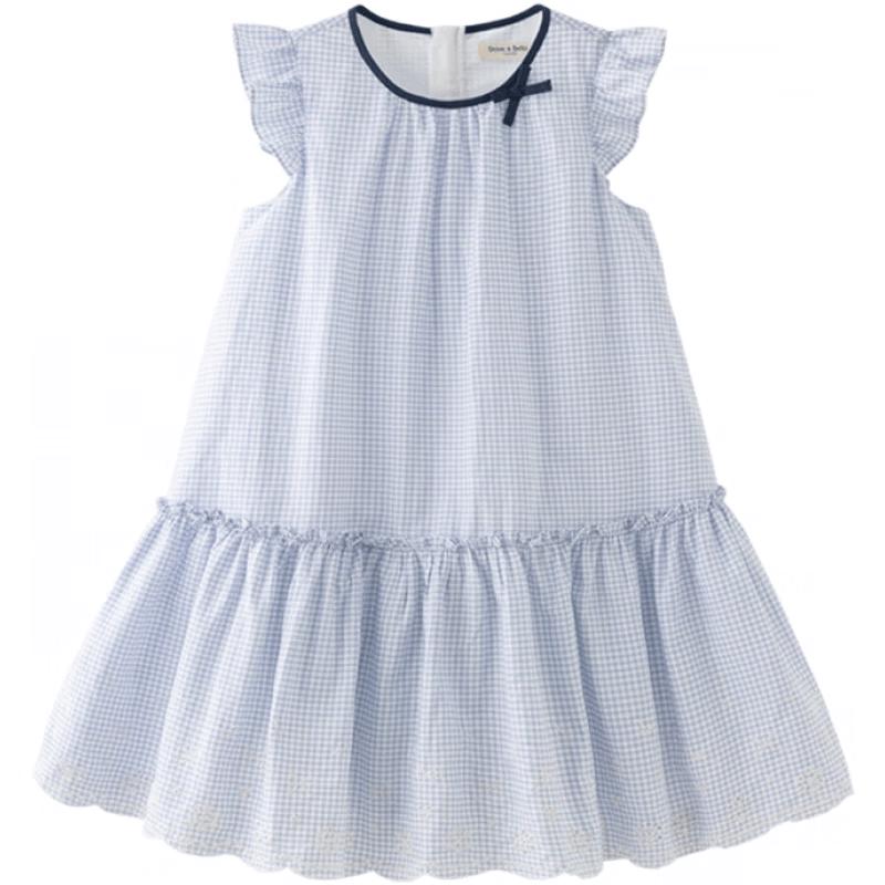DAVE&BELLA Girls Plaid Embroidered Sleeveless A-Line Dress 130