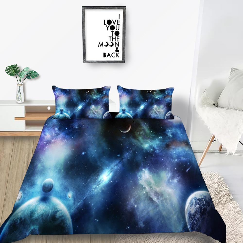 Star Printing Bedding Single Double Bed Full Size 3D Microfiber Universe Printing Pillowcase and Quilt Cover 2/3 Comfortable Home Decoration