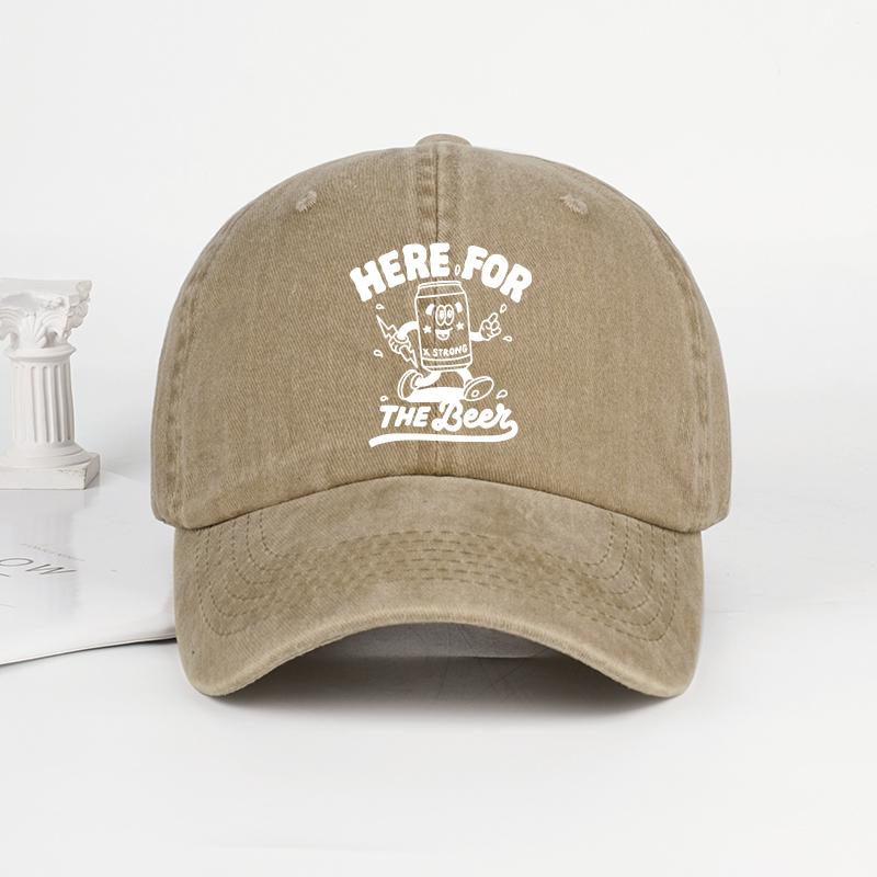 

“Here For The Brew” Cartoon Can Print Washed Baseball Cap Soft, Comfortable, Lightweight, Breathable, Adjustable Fun, Casual, Hu