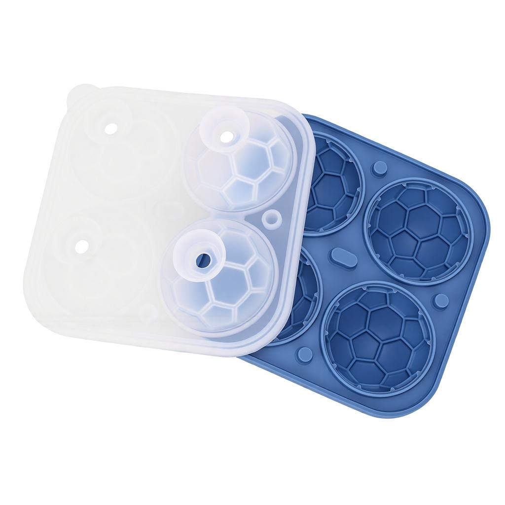 Ice Cube Tray Quick Release Food Grade Silicone 4 Cavity Soccer Ice Cube Mould with Lid for Whiskey Cocktails