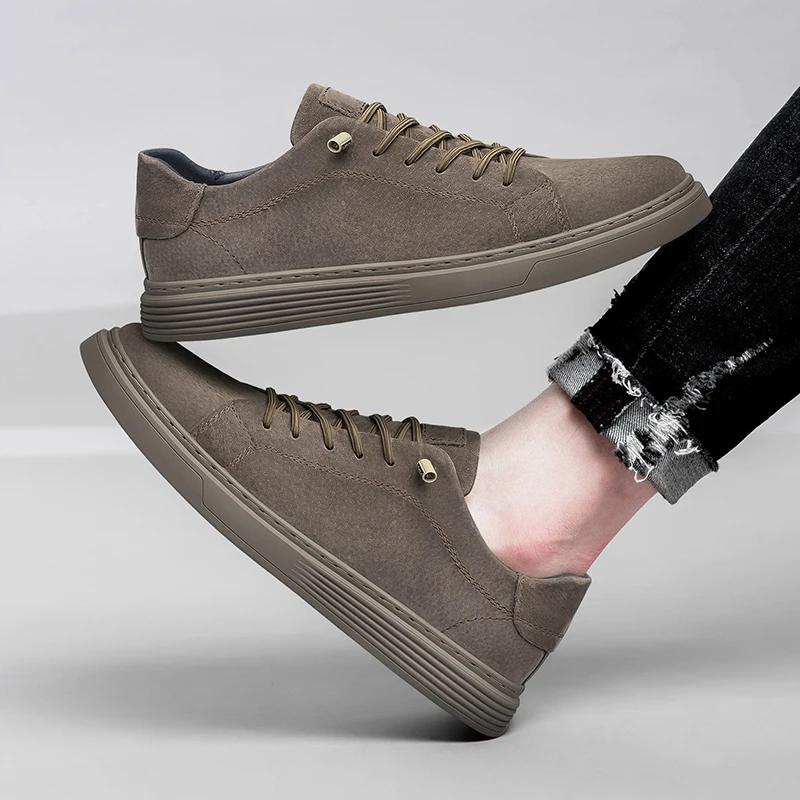 2024 Vardagliga Läderskor Herr Äkta Läder Mode Sommarsneakers Utomhus Körskor Lyxiga Träningsskor Vulkaniserade Skor