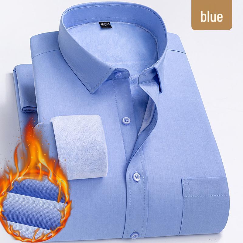 Men's Fleece-Lined Striped & Checkered Business Casual Warm Shirt for Middle-Aged & Elderly