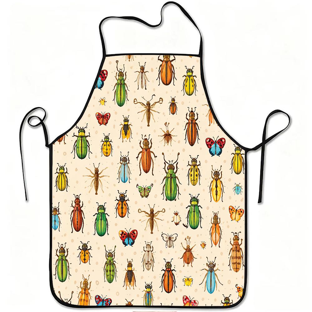 1pc Apron Featuring a Vibrant Design of Beetles And Butterflies, Made from Durable And Easy-To-Clean Polyester, with an Adjustable Waistband, Suitable