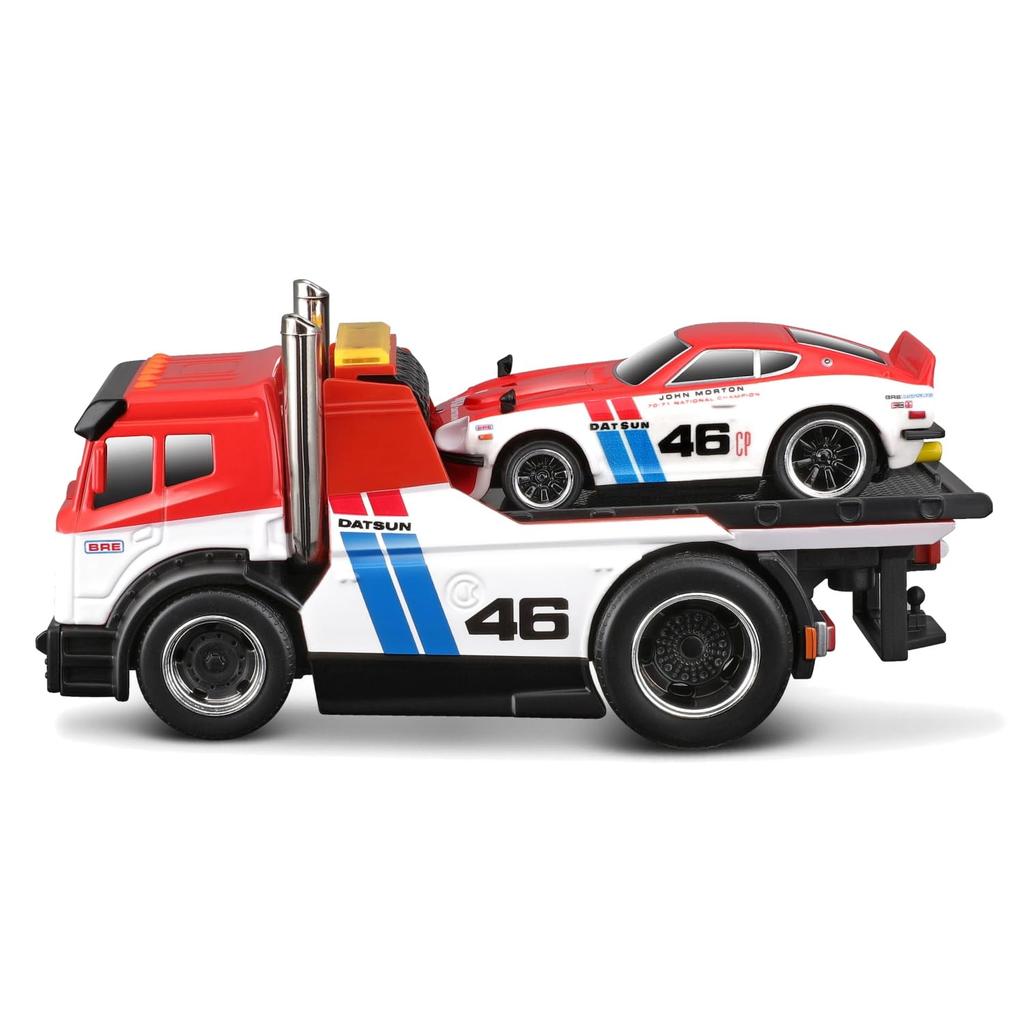 Maisto 1/64 Scale Muscle Machines Muscle Transporter Diecast Model Car (JDM Flatbed/1972 Datsun 240z BRE - Red/White 11553)