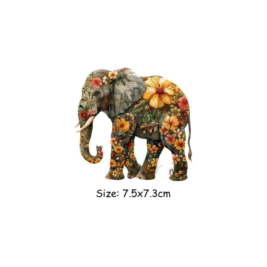 Heat Transfer Vinyl Retro Elephant Stickers Hoodies Heat Press Appliqued Diy Clothes Stickers T-Shirt Thermal Stickers