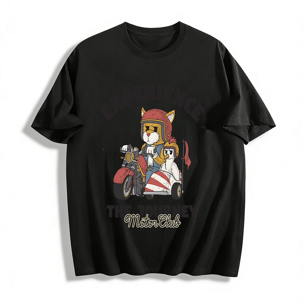 

Experience The Journey Motor Club Cat & Duck Biker Graphic Tee Casual Unisex Top Pure cotton T-shirt XXS