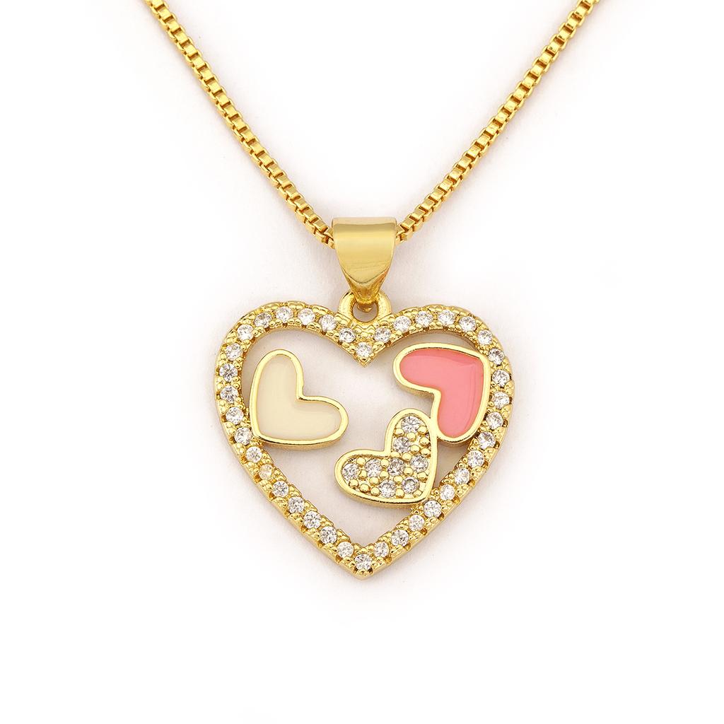 Nidin New Fashion Heart Shape Hollow Design Delicate Pendant Necklace For Women Men Inlaid Colorful Zircon Jewelry Birthday Gift