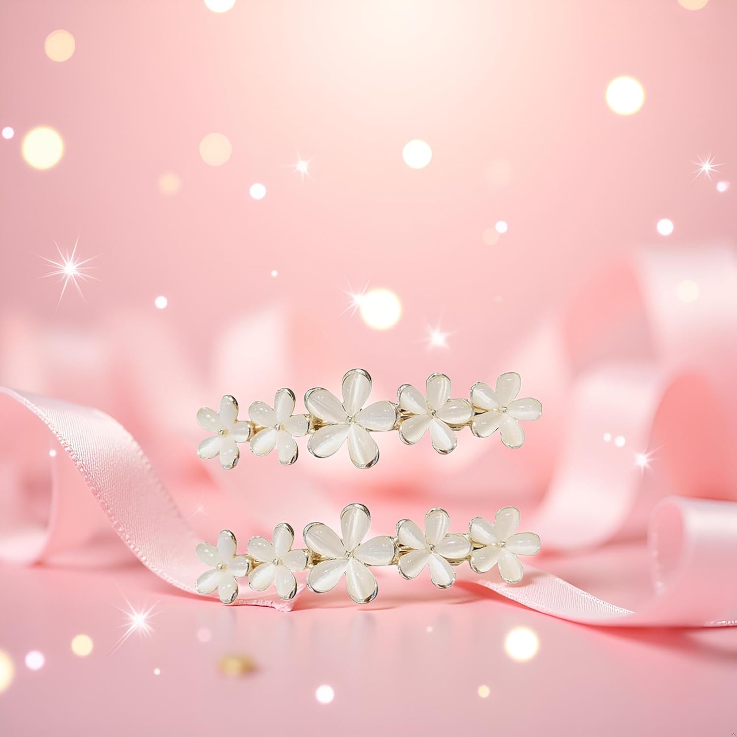 

2Pcs Golden Flower Opal Hair Clips Gold Sparkly Wedding Barrettes Fancy Hair Pins Valentines Wedding Prom Engagement Birthday Decorative Accessories