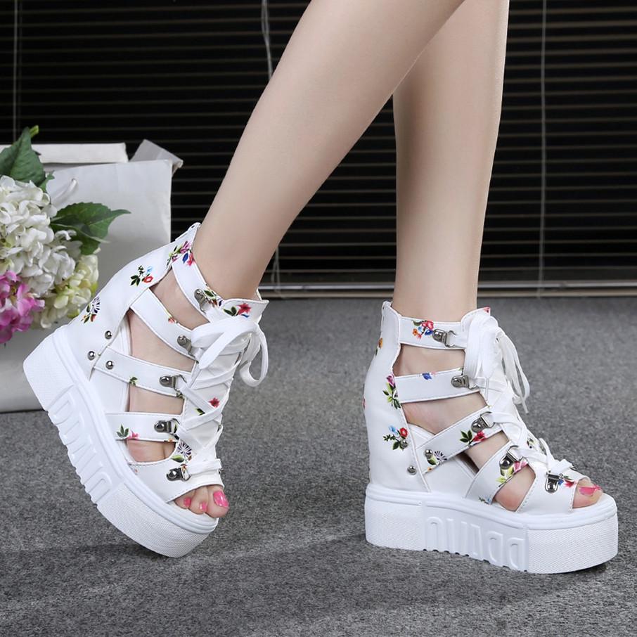 Women's Fish Mouth Wedge Sandals - 11cm High Heel, Breathable Mesh, Thick Sole, Roman Style