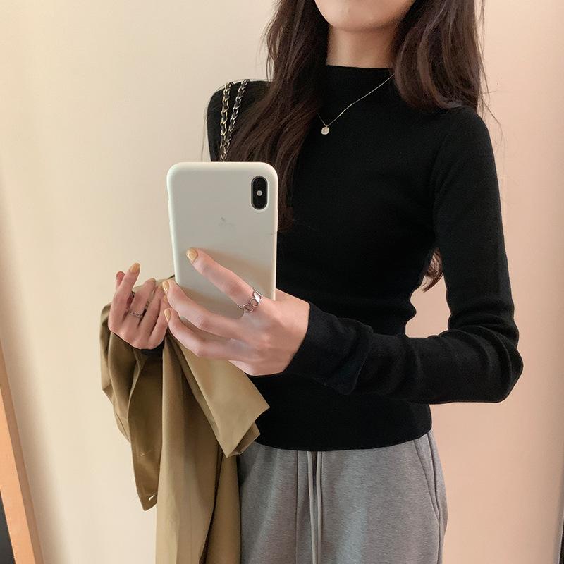 

Женский свитер с длинными рукавами и полувысоким воротником в корейском стиле, однотонный, новый, мягкий и вощеный внутренний слой L