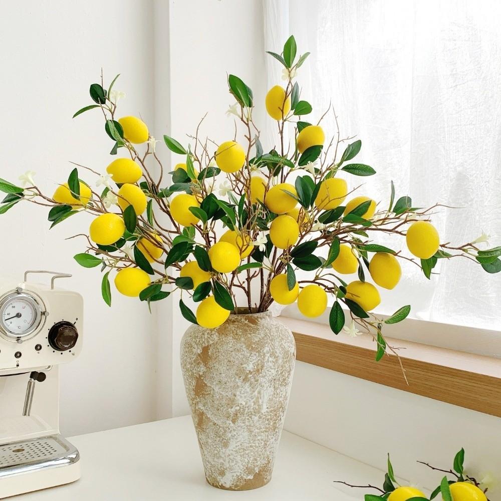 Green Leaves Artificial Lemon Fruit Faux Lemon Fake Plants For Home Garden Decor