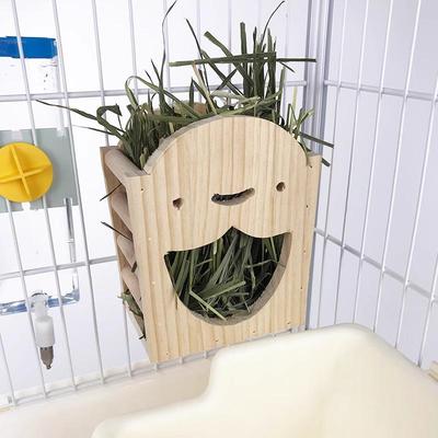 Pet Wooden Two-in-One Hay & Food Bowl Feeder for Rabbits, Bunnies, Guinea Pigs, and Chinchillas