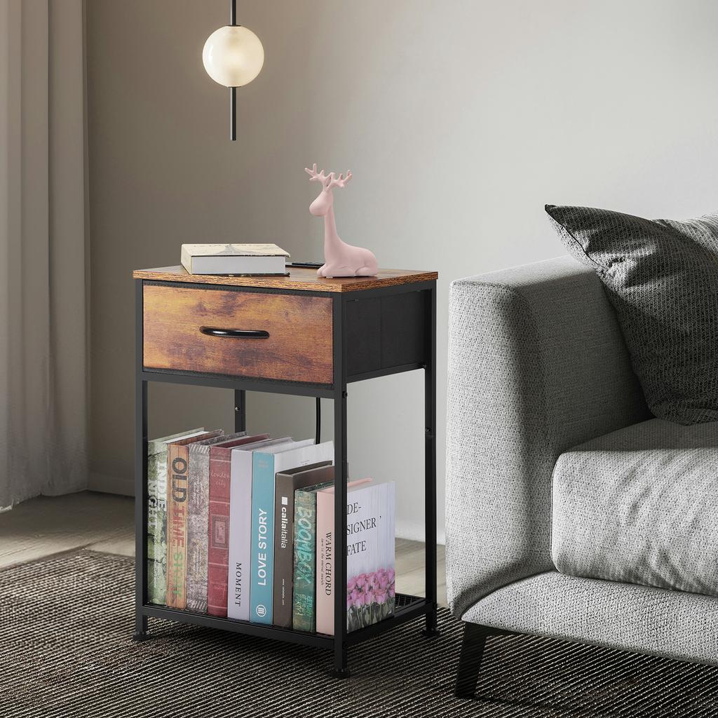 2-Pack Bedside/End Tables with Charging Station & Storage Drawers - Nightstand Set for Bedroom/Living Room Decor