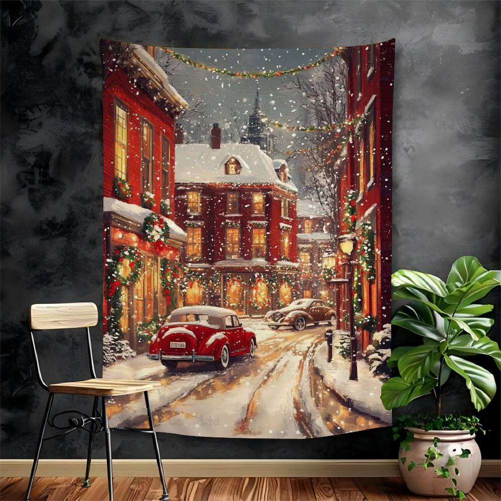

Winter Town Holiday Printable Christmas Tree Printed Large Wall Tapestry Hanging Tarot Hippie Wall Rugs Dorm Art Home Decor 74x94cm(29x37in)