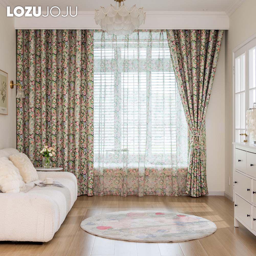 1PC LOZUJOJU European Pastoral Style Oil Painting Rose Print Curtain Full Blackout Curtains for Bedroom Living Room Balcony Window for Home Decor
