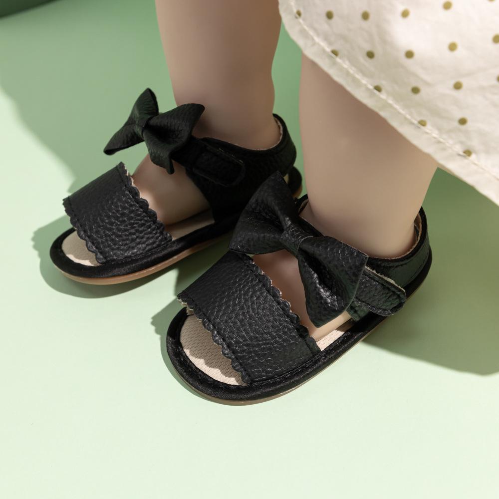 2025 Summer Bow PU Baby Girl Sandals - Korean Style Cute Solid Color Walker Shoes