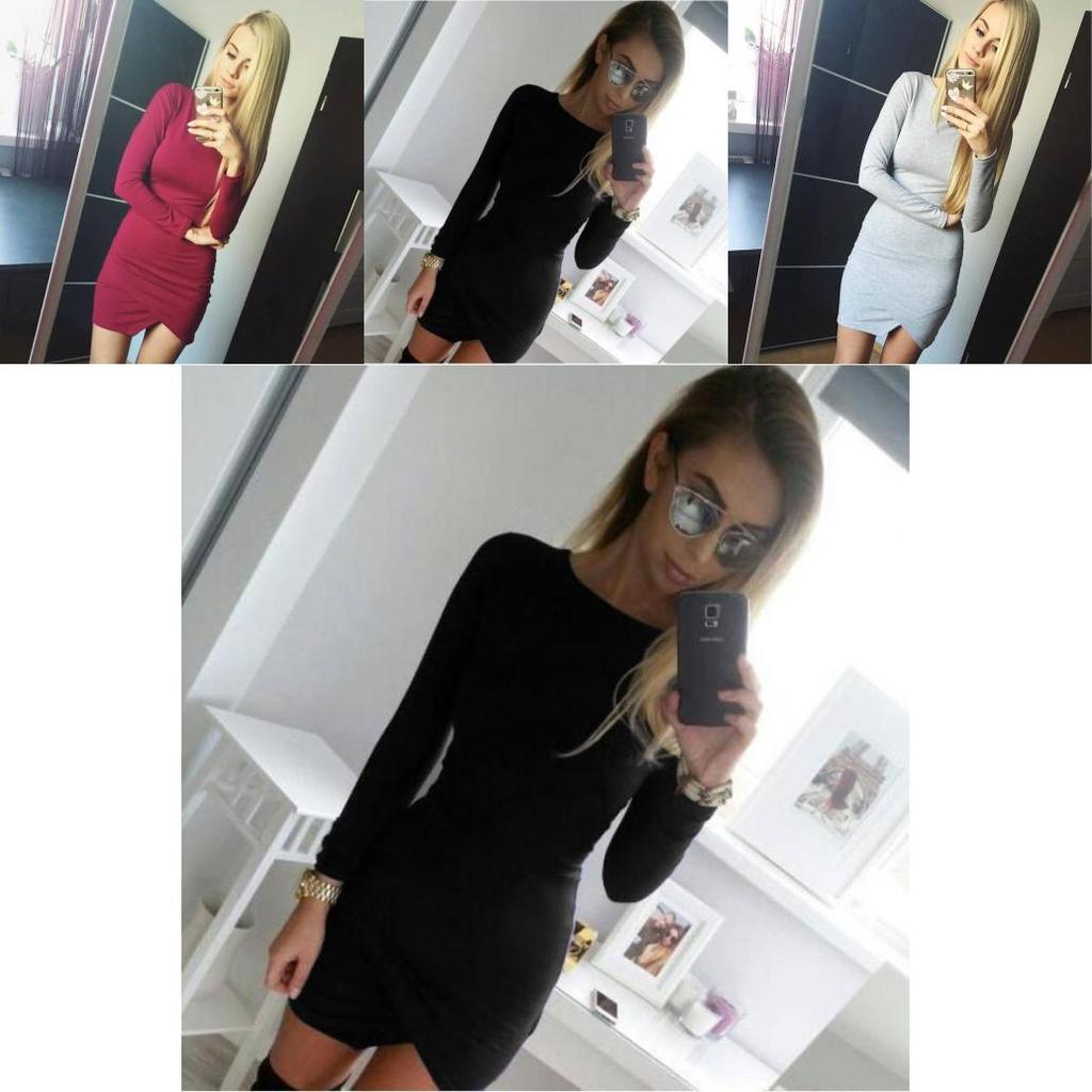 Elegant Women Slim Long Sleeve Mini Dress Bodycon Cocktail Dress Evening Party
