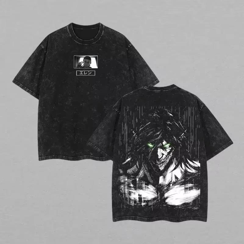 

Anime Attack on Titan Eren Jaeger Printed Tshirt Mens and Womens Washed Tshirt High Quality Vintage Cotton Tshirt Tops M