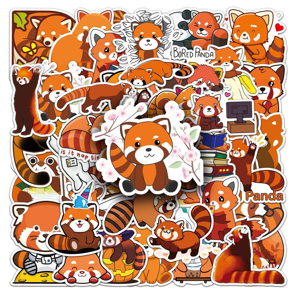 50 Red Panda Doodle Personality Cartoon Cute Animals Children Creative DIY Mobile Suitcase Stickers